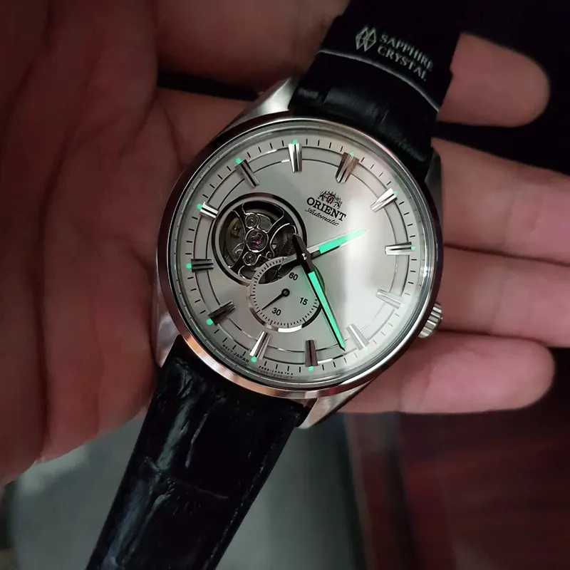 Orient Semi-skeleton Open Heart Leather Men's Watch- RA-AR0004S